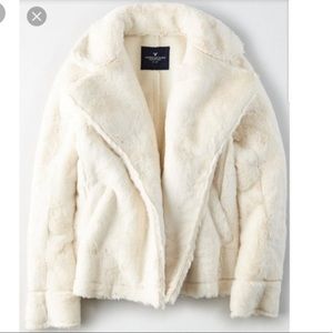 White Faux fur moto jacket